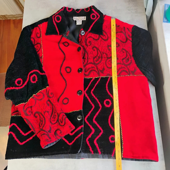 Vintage New Direction Artsy Red Black Geometric Lightweight Blazer Jacket Large - Picture 13 of 15